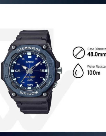 Casio – Montre sport pour hommes, Cadran bleu avec bouton de lumière – Bracelet en résine – MW-620H-2AV