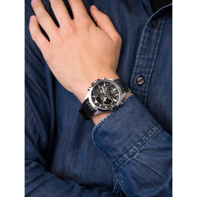 Casio – Bracelet en résine noir – synchronisation par Bluetooth® – Chronographe – ECB-30P-1A