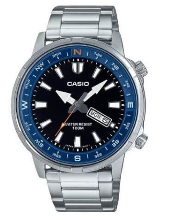 Casio – Montre sportive et élégante avec un anneau de compas rotatif, en acier, WR 50 m – MTD-130D-1A2V