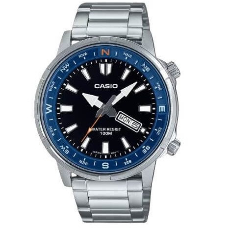 Casio – Montre sportive et élégante avec un anneau de compas rotatif, en acier, WR 50 m – MTD-130D-1A2V