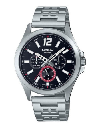 Casio – Cadran 40 mm en fond noir et avec dateur – Tout en acier inoxydable – MTP-E350D-1BV