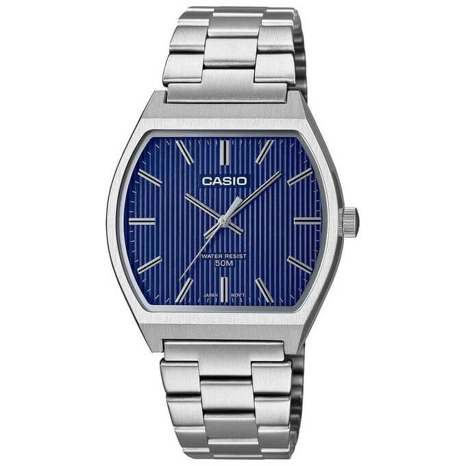 Casio – Blue dial in bold square version – Fully stainless steel – MTP-B140D-2AV