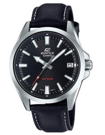 Casio – Edifice classique pour hommes – Étanche 100 m avec dateur sur 3h – Bracelet cuir noir – EFV-100L-1AV