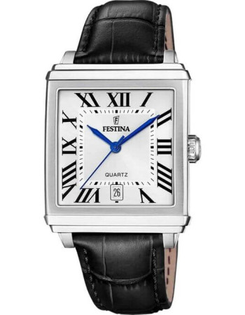 Festina – Montre pour homme – Cadran carré en chiffres romains – Bracelet cuir noir – F20681/1