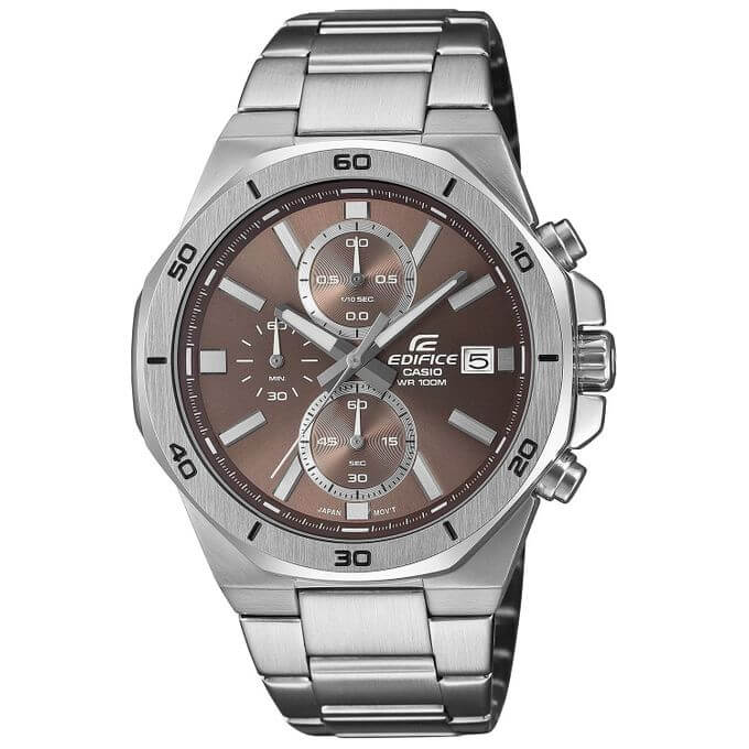 Casio – Cadran marron – Chronographe pour homme – Tout en acier inoxydable – EFV-640D-5AV
