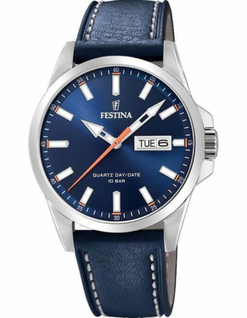 Festina – Montre pour homme en bracelet cuir bleu et fond bleu avec dateur – F20358/3