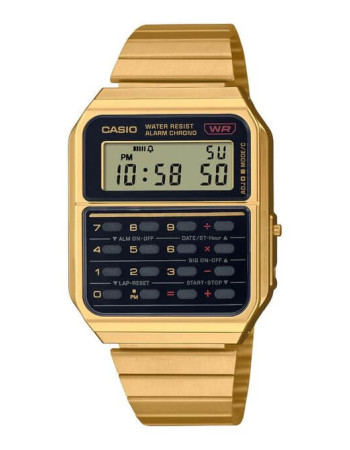 Casio – Montre vintage calculatrice en doré – Style des années 80 – Bracelet en acier – CA-500WEG-1A