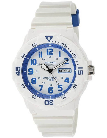 Casio – Montre en résine blanc, cadran blanc, chiffres bleus – Étanche 100 m – MRW-200HC-7B2VDF Casio – Montre en résine blanc, cadran blanc, chiffres bleus – Étanche 100 m – MRW-200HC-7B2VDF