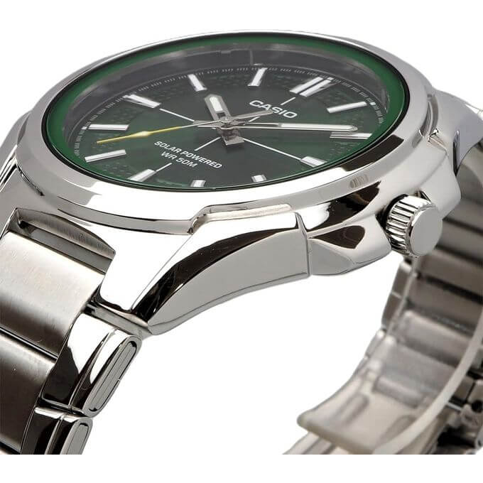 Casio – Montre pour homme cadran vert – Solaire – Tout en acier inoxydable – MTP-RS100D-3AVDF