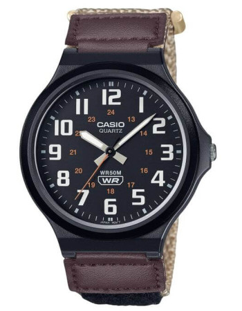 Casio – Montre cadran noir et bracelet nylon beige – Étanche 50 m – MW-240B5BVDF Casio – Montre cadran noir et bracelet nylon beige – Étanche 50 m – MW-240B5BVDF