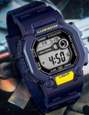 Casio – Montre sport au bracelet en résine bleu – Autonomie pile 10 ans – W-737H-2AV