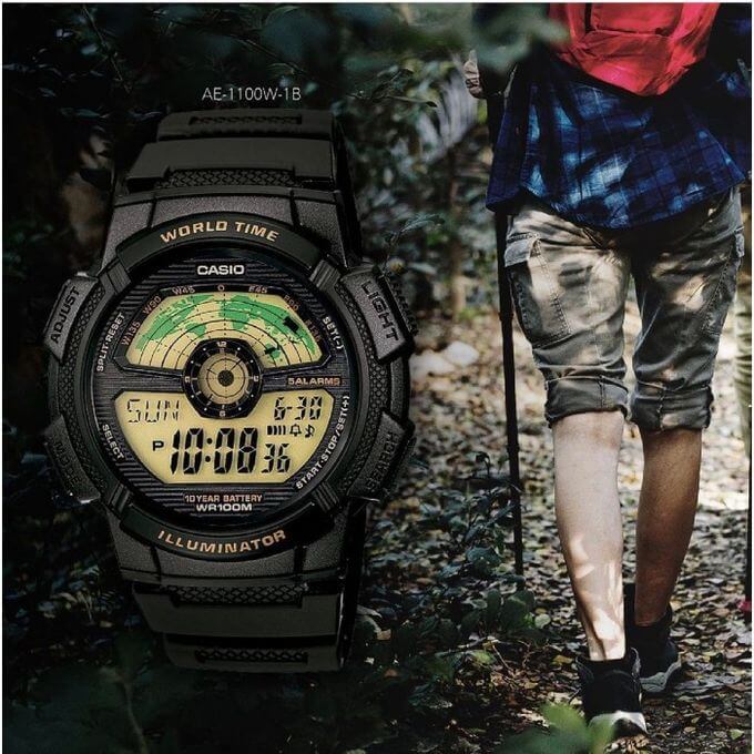 Casio – Multi Time – Illuminator – Étanche 100 m – Bracelet en résine noir – AE-1100W-1BV