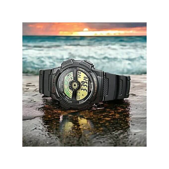 Casio – Multi Time – Illuminator – Étanche 100 m – Bracelet en résine noir – AE-1100W-1BV