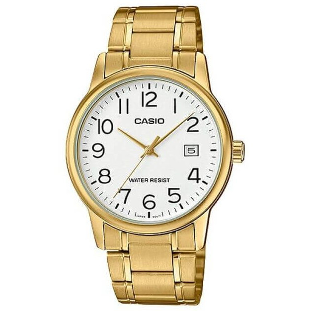 Casio – Montre classique avec index chiffres & dateur – Bracelet en acier doré inoxydable – MTP-V002G-7B2
