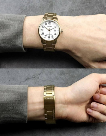 Casio – Montre classique avec index chiffres & dateur – Bracelet en acier doré inoxydable – MTP-V002G-7B2 Casio – Montre classique avec index chiffres & dateur – Bracelet en acier doré inoxydable – MTP-V002G-7B2