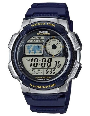 Casio – Digitale bleue – Étanchéité 100 mètres – Carte du monde pour l’heure mondiale – AE-1000W-2AV