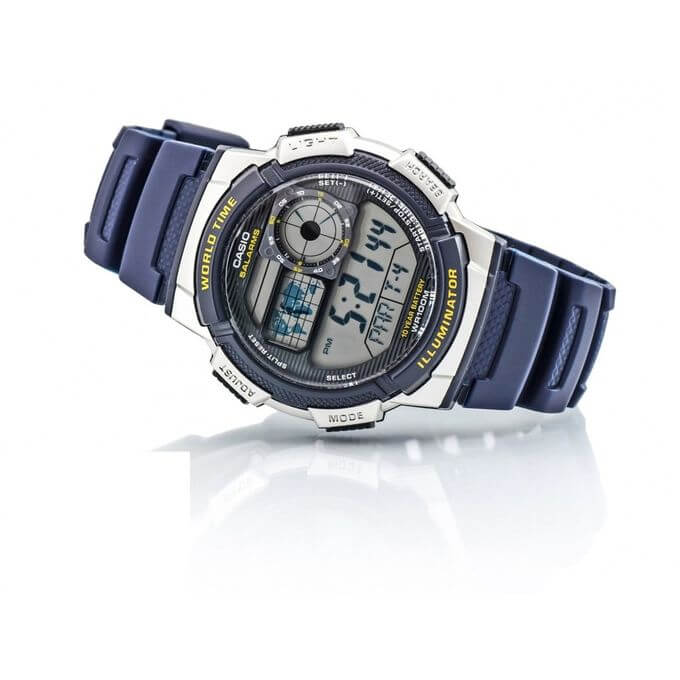 Casio – Digitale bleue – Étanchéité 100 mètres – Carte du monde pour l’heure mondiale – AE-1000W-2AV