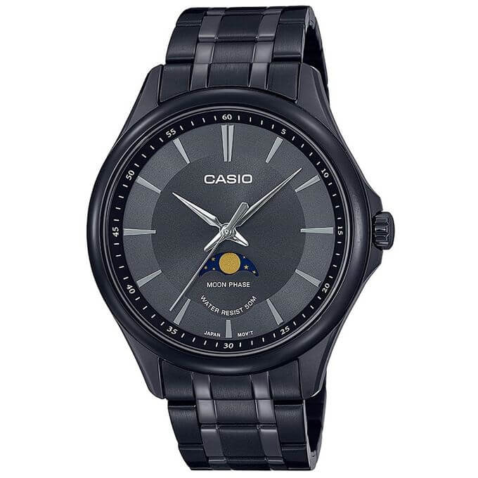 Casio – Montre pour homme – Tout en acier inoxydable noir – Phase de lune – MTP-M100B-1AVDF