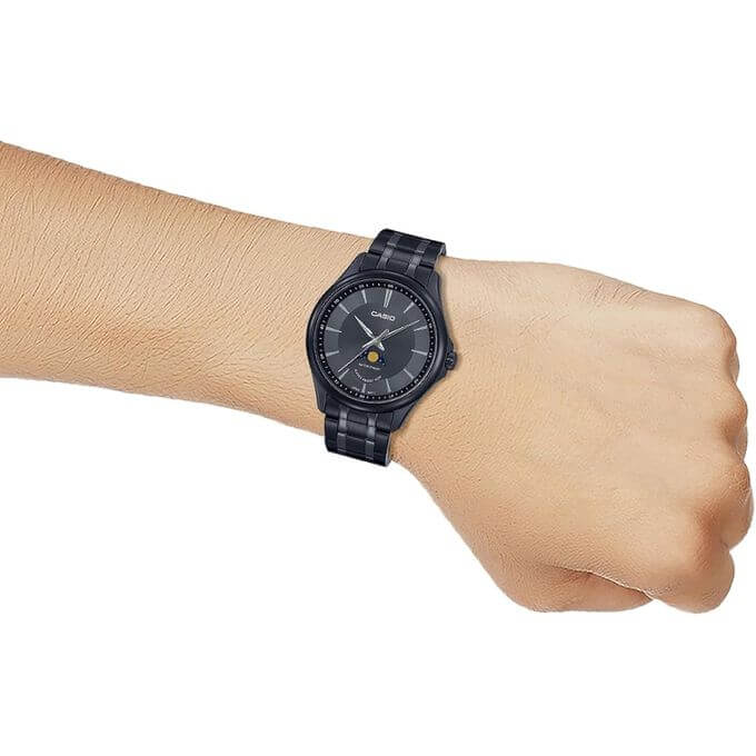Casio – Montre pour homme – Tout en acier inoxydable noir – Phase de lune – MTP-M100B-1AVDF