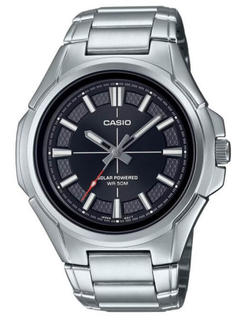 Casio – Montre solaire – Cadran noir, étanche jusqu’à 50 m dotée d’un bracelet en métal – MTP-RS100D-1AVDF