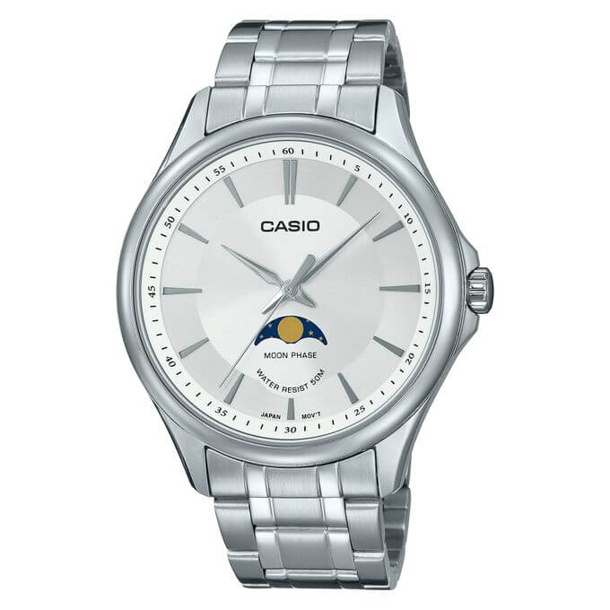 Casio – Moon phase en cadran blanc pour homme – Bracelet en acier inoxydable – MTP-M100D-7AVDF