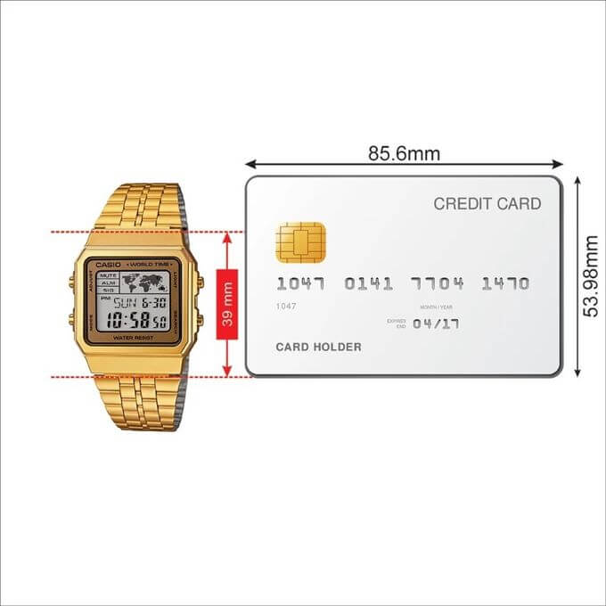 Casio – Affichage carte du monde – Digitale dorée – 5 alarmes – Bracelet en acier inoxydable – A500WGA-9DF