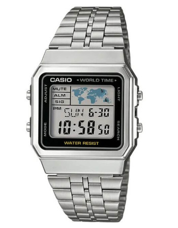 Casio – Affichage de la carte du monde – Vintage Collection – Bracelet en acier argenté – A500WA-1DF