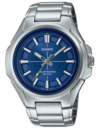 Casio – Tout en acier inoxydable, cadran bleu – Solaire – Étanche 50 m – MTP-RS100D-2AVDF