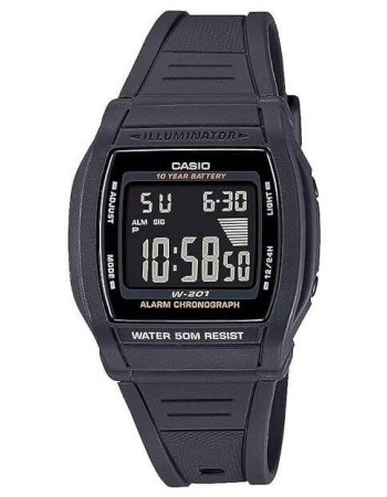 Casio – Design numérique sportif – Batterie de 10 ans – Cadran noir – W-201-1BVDF
