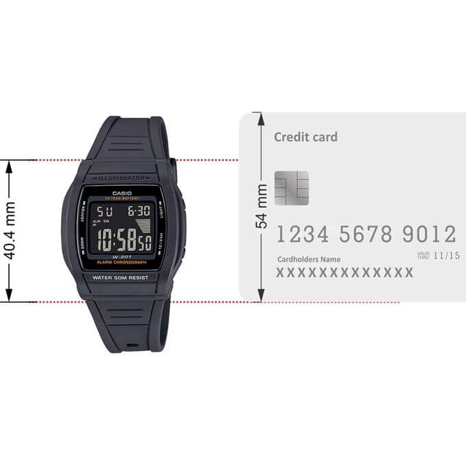 Casio – Design numérique sportif – Batterie de 10 ans – Cadran noir – W-201-1BVDF