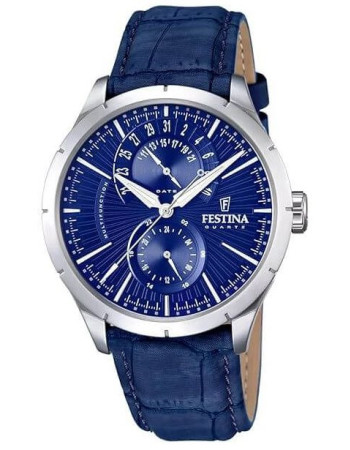 Festina – Style rétro en bleu, cadran bleu – Bracelet cuir bleu – F16573/7