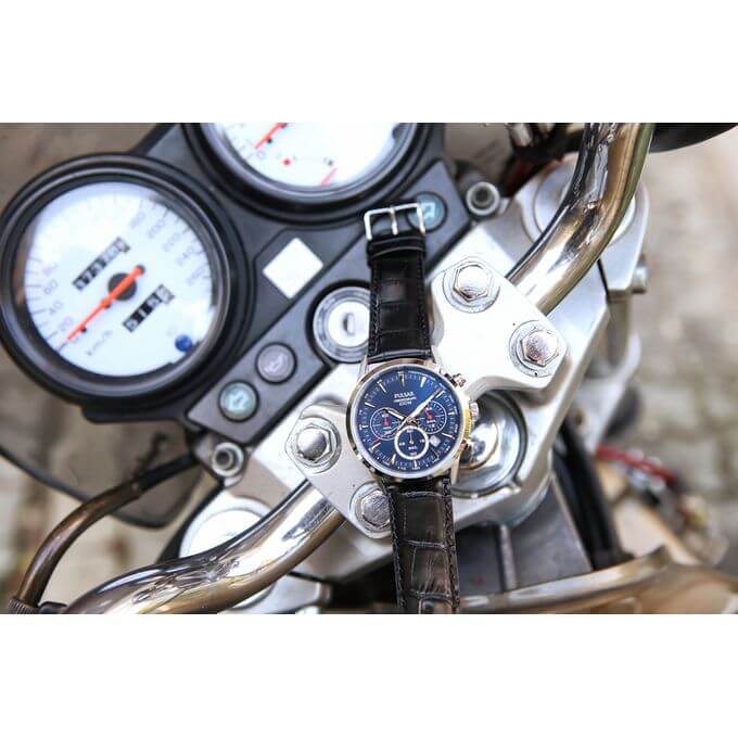 Pulsar – Montre pour homme – Chronographe avec dateur – Cadran bleu et bracelet cuir noir – PT3921X1
