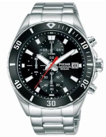 Pulsar – Montre pour homme – Chronographe avec dateur – Cadran bleu et bracelet cuir noir – PT3921X1