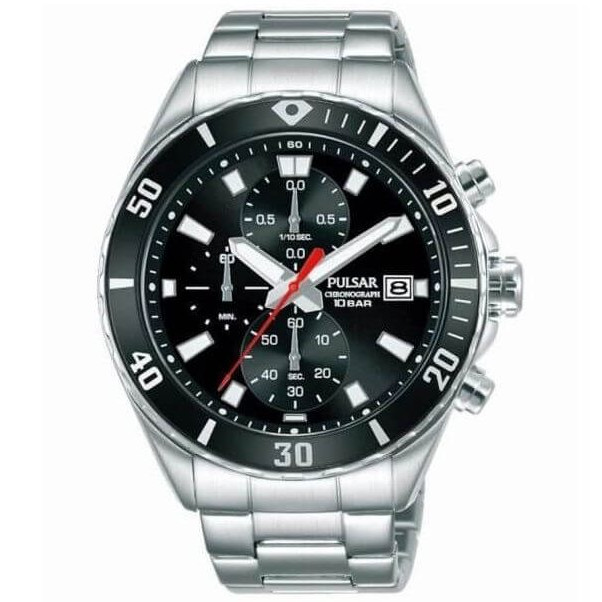 Pulsar – Montre pour homme – Chronographe avec dateur – Cadran bleu et bracelet cuir noir – PT3921X1