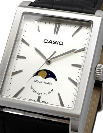 Casio – Montre pour homme – Indicateur de phase de lune – Cadran blanc – Bracelet cuir noir – MTP-M105L-7AVDF Casio – Montre pour homme – Indicateur de phase de lune – Cadran blanc – Bracelet cuir noir – MTP-M105L-7AVDF