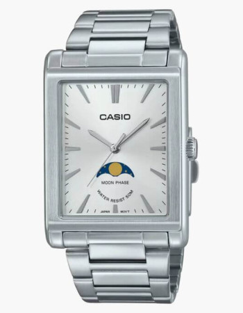 Casio – Cadran blanc avec indicateur de phase de lune – Tout en acier inoxydable – MTP-M105D-7AVDF