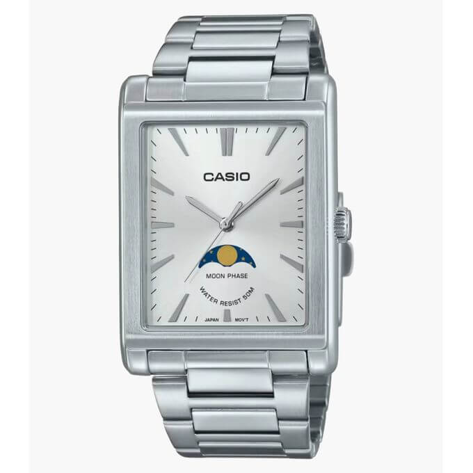 Casio – Cadran blanc avec indicateur de phase de lune – Tout en acier inoxydable – MTP-M105D-7AVDF