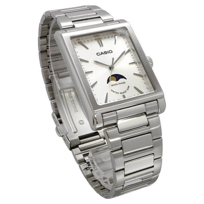Casio – Cadran blanc avec indicateur de phase de lune – Tout en acier inoxydable – MTP-M105D-7AVDF