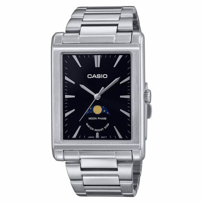 Casio – Phase de lune en bracelet métallique – Étanche 5 BAR – Cadran noir – MTP-M105D-1AV