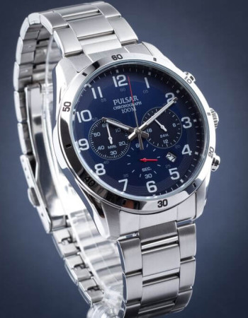 Pulsar – Montre chronographe pour homme – Cadran bleu avec dateur – PT3829X1