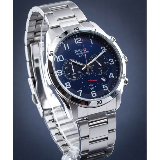 Pulsar – Montre chronographe pour homme – Cadran bleu avec dateur – PT3829X1