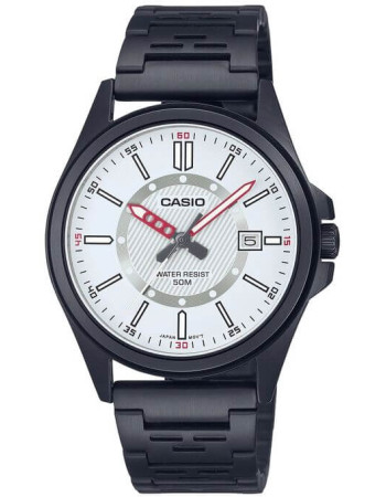 Casio – Montre homme cadran blanc avec dateur en bracelet métallique noir – MTP-E700B-7EVDF Casio – Montre homme cadran blanc avec dateur en bracelet métallique noir – MTP-E700B-7EVDF