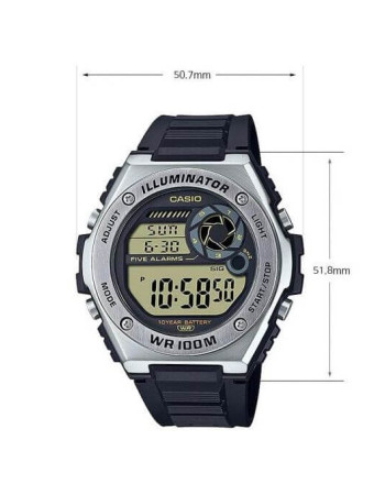 Casio – Montre hommes – Autonomie de batterie de 10 ans • Étanchéité 100 mètres – MWD-100H-9AVDF Casio – Montre hommes – Autonomie de batterie de 10 ans • Étanchéité 100 mètres – MWD-100H-9AVDF