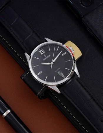 Festina – Style et précision – Noir Cadran noir – avec dateur – Bracelet cuir noir – F20426/3