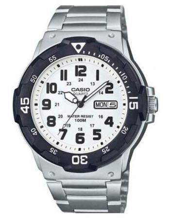 Casio – Cadran blanc – Bracelet métallique – Étanches 100 m – Stainless steel band – MRW-200HD-7BVDF