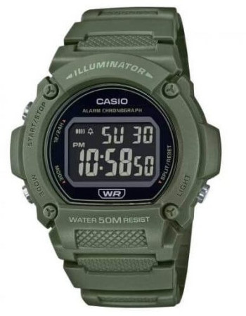 Casio – Vert Cadran noir & Chiffres blancs – Bracelet en caoutchouc – Étanche 50m – W-219HC-3BV