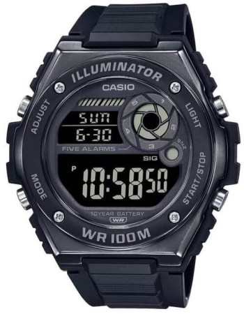 Casio – Boîtier en résine et lunette en métal – Cadran noir, chiffres blancs – MWD-100HB-1BV