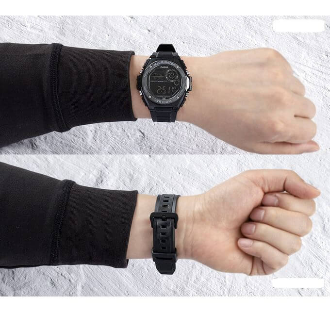 Casio – Boîtier en résine et lunette en métal – Cadran noir, chiffres blancs – MWD-100HB-1BV