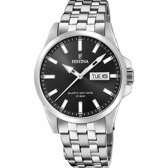 Festina – Cadran noir avec dateur – Index lumineux – Bracelet en acier – F20357/4