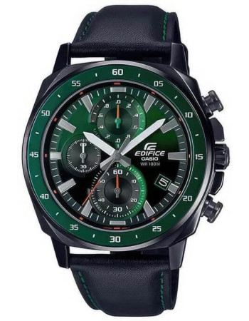 Casio – Design inspiré des lumières laser vertes – Boîtier medium noir – Bracelet cuir noir – EFV-600CL-3AV